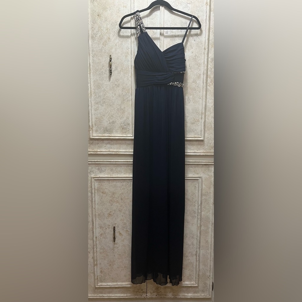 Elegant Navy Full Length Dress with Bead Details